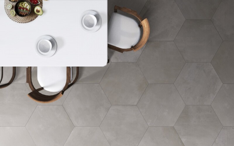 3D Rendering : illustration top view over dining table in dining room. ceramic dish decoration on wood and marble table. soft light color. sea view resort dinner. little tree decoration.